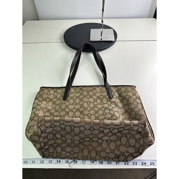 COACH TAYLOR PURSE Khaki & brown Signature C Jacquard Shoulder Tote Bag 37229 - Picture 7 of 11